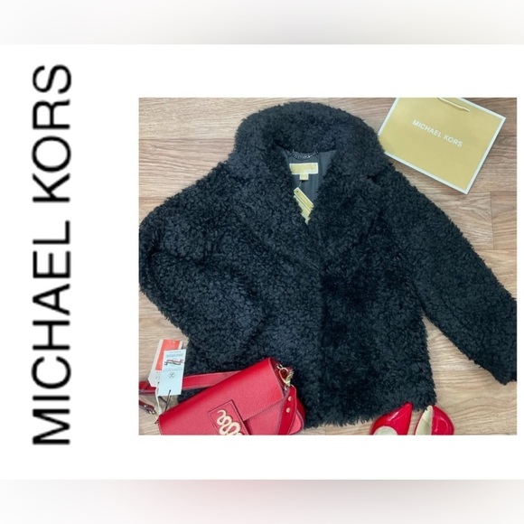 Michael Kors Jackets & Blazers - - Michael Kors coat L black Faux Fur Teddy NWT Jacket $325